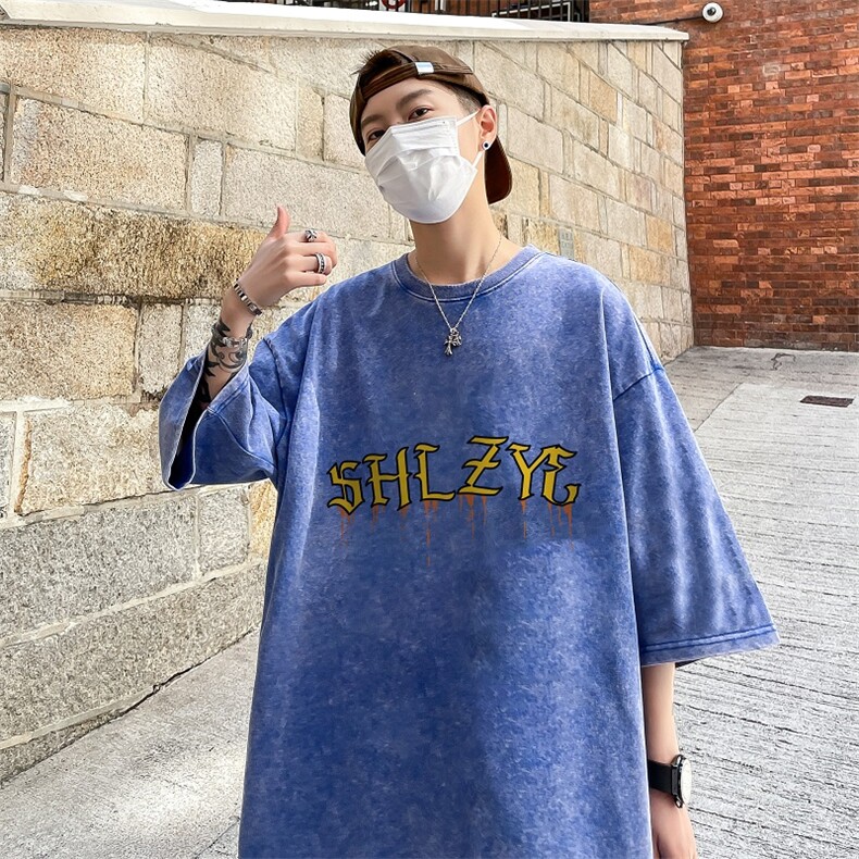 B239-1162-P38创意字母印花复古水洗做旧半袖重磅短袖T恤美式,男装T恤,星座514-2(原B239)