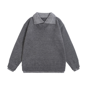 现货高品质得物平铺白底假两件毛衣翻领针织衫,男装针织衫/毛衣,星座1212