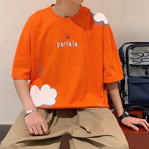 A265云朵飞机男士夏季休闲半袖短袖T恤圆领宽松港风文艺男装TEE恤图片
