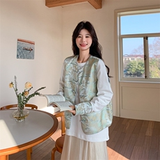 高级感清冷新中式马甲套装刺绣盘扣叠穿背心上衣国风女装春季新款，女装套装/套裙，纯色衣恋