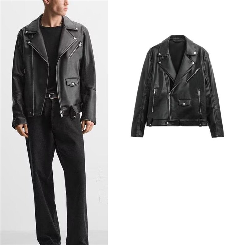 文艺简约日系秋冬仿皮斜拉链机车夹克朋克皮衣外套Y1020-P90网图，男装夹克，电商B245