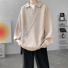8XL-M翻领毛衣大码轻熟风复古纯色休闲上衣针织打底衫MY1510/P68，男装针织衫/毛衣，电商B238