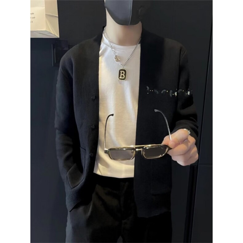 织开衫男士刺绣毛衣秋季上衣2025新款韩版痞帅炸街线衣M8203,男装针织衫/毛衣,星座1116A（原606A-3）