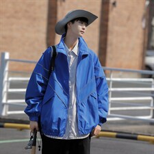 美式潮流休闲运动外套冲锋衣女男宽松纯色薄款春秋装夹克WT30P85，男装夹克，电商D325
