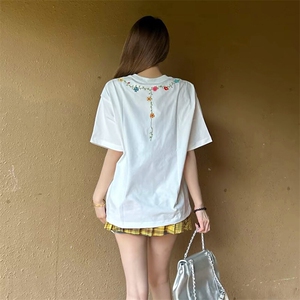 万针全刺绣工艺抖音得物高品质260克重磅纯棉双纱美式高街短袖T恤图片