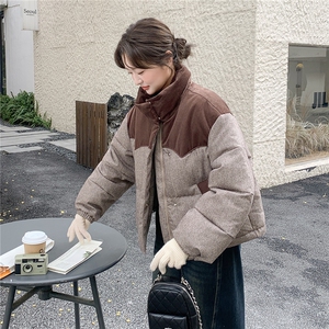 欧货高端拼接撞色羽绒服女冬季2025新款加厚保暖立领白鸭绒短外套图片