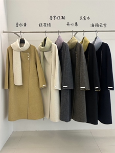 冬上新！【依嘟】AB面澳洲超细羊毛撞色配围巾长款羊毛外套(配图片