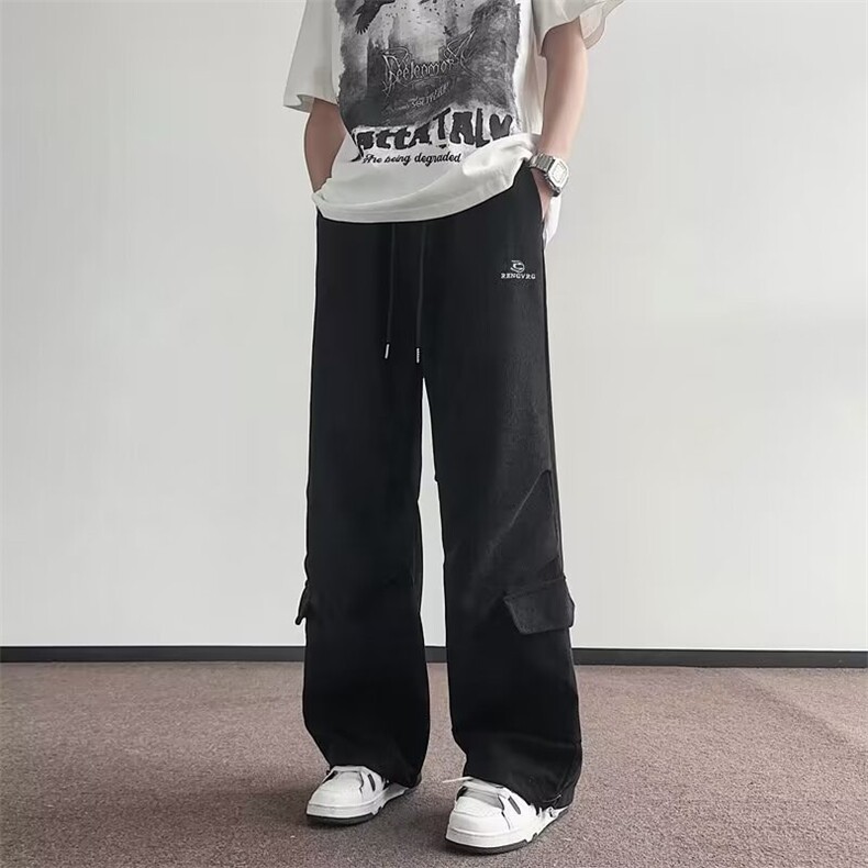 美式工装裤子男款春秋季直筒宽松阔腿裤日系系带休闲长裤KA880，男装工装外套，星座1116A-1（原606A）