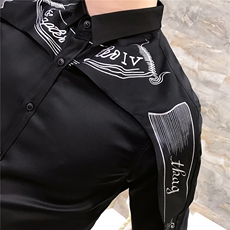 19春韩版修身衬衫发型师七分袖工作服个性拼接中袖102A-D56，男装衬衫，星座419（原A233）