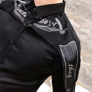 19春韩版修身衬衫发型师七分袖工作服个性拼接中袖102A-D56图片