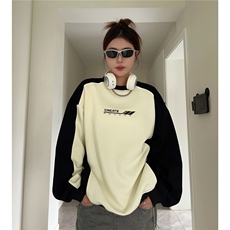中性风秋装美式复古撞色拼接情侣卫衣印花外套男女D324P58，女装短外套，电商A335-1（原A458）