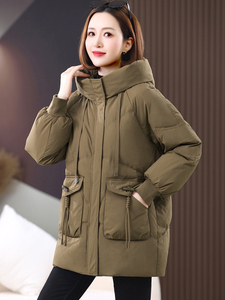 长期有货连帽羽绒服女中长款2024冬季新款宽松加厚白鸭绒外套图片