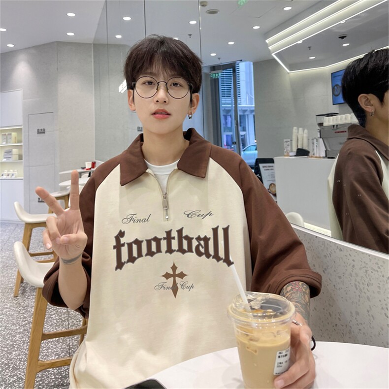 港风重磅全棉撞色插肩袖polo衫短袖男T恤XGP3211-P45控78图片