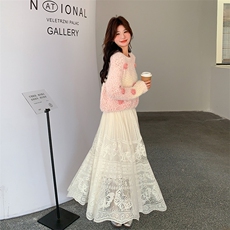 2025春秋立体花朵毛衣蕾丝半身裙两件套2C133-8901-P145-K198，女装套装/套裙，2C133
