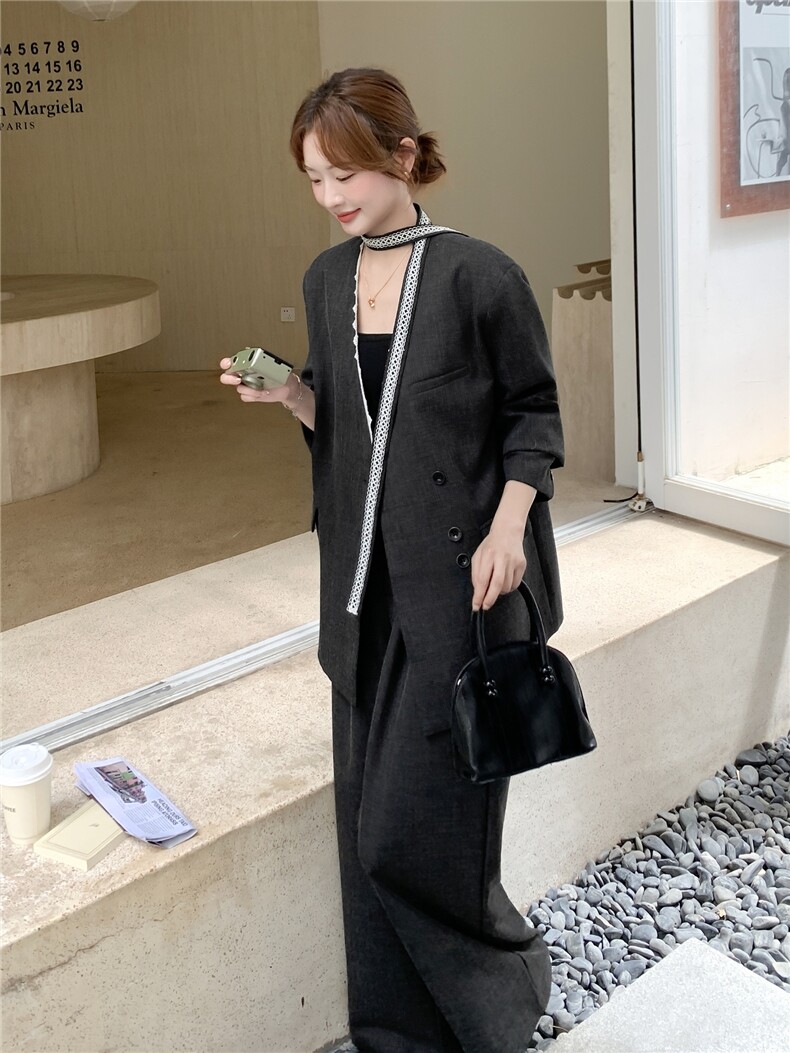 高级感显瘦西服外套通勤套装女2025春秋季新款休闲阔腿长裤两件套,女装套装/套裙,蝶眷