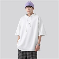 新款优品男士短袖连帽抽绳刺绣字母T恤宽松上衣ZDL3204-P49，男装T恤，星座717