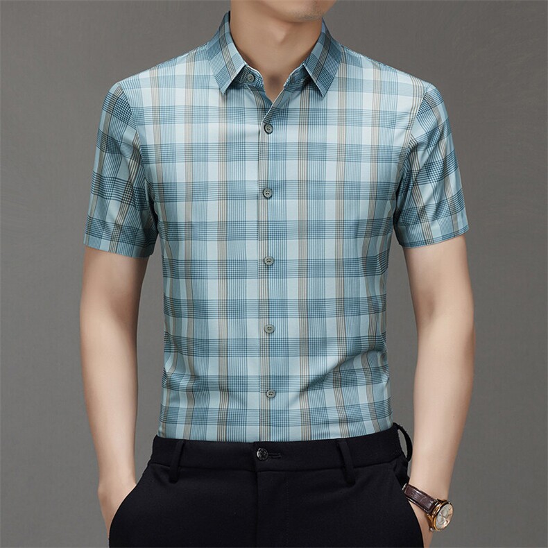 BGW-K42585夏季新款男士格子短袖衬衣百搭衬衫商务男装图片