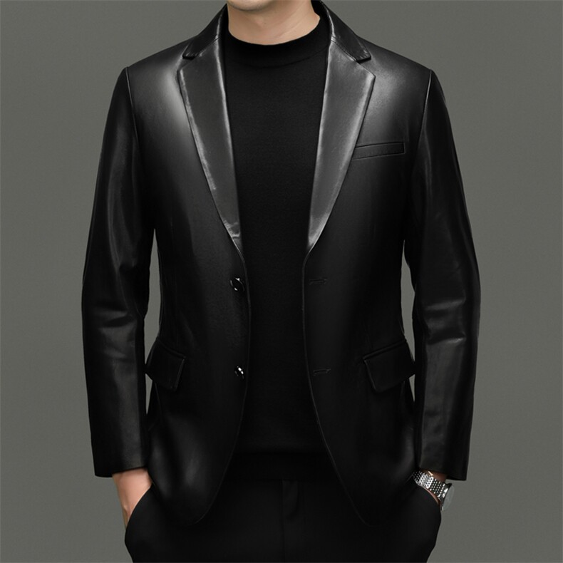 BG8113春秋款海宁真皮皮衣男山羊油蜡皮西服商务休闲男装外套,男装西服,电商B360A（原721A）
