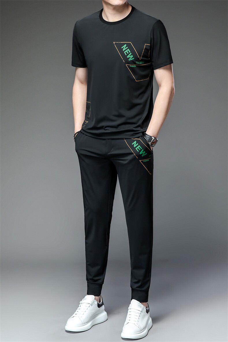 男装冰丝男爸爸中老年人夏装套装时尚冰丝短袖T恤男40-50岁爸爸,男装休闲套装,电商B212（原钱塘6029）