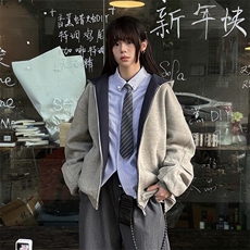 抖音得物高品质二开26春装美式重磅宽松结构双面连帽卫衣外套W68，女装短外套，电商A486-1