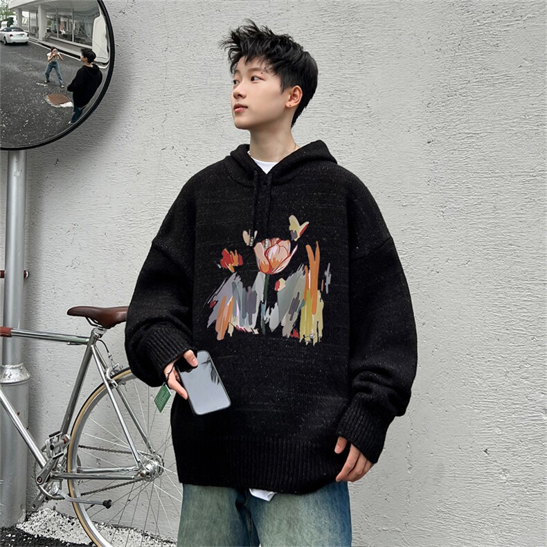 高品秋冬季连帽毛衣男复古慵懒风针织衫毛衣外套MYL3314-P65控88图片