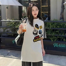 抖音得物品质二开240克宽松纯棉美式潮牌印花三条杠中性风短袖T恤，男装T恤，电商A486