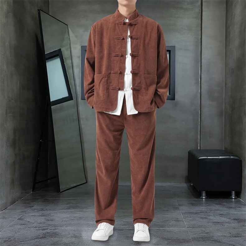 男士外套灯芯绒夹克套装盘扣立领风 XZ1512-2501套装-P110图片