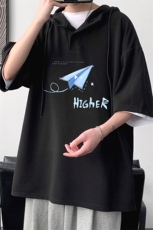 LD54270-P45NASA连帽短袖t恤男大码胖子带帽五分袖中袖，男装T恤，电商A040