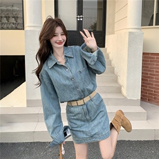 2026春夏复古牛仔休闲套装配腰带P205-K305，女装套装/套裙，网红馆