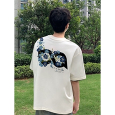 万针全刺绣解构设计260克重磅双纱纯棉高品质美式高街短袖T恤特39，男装T恤，电商A486-1