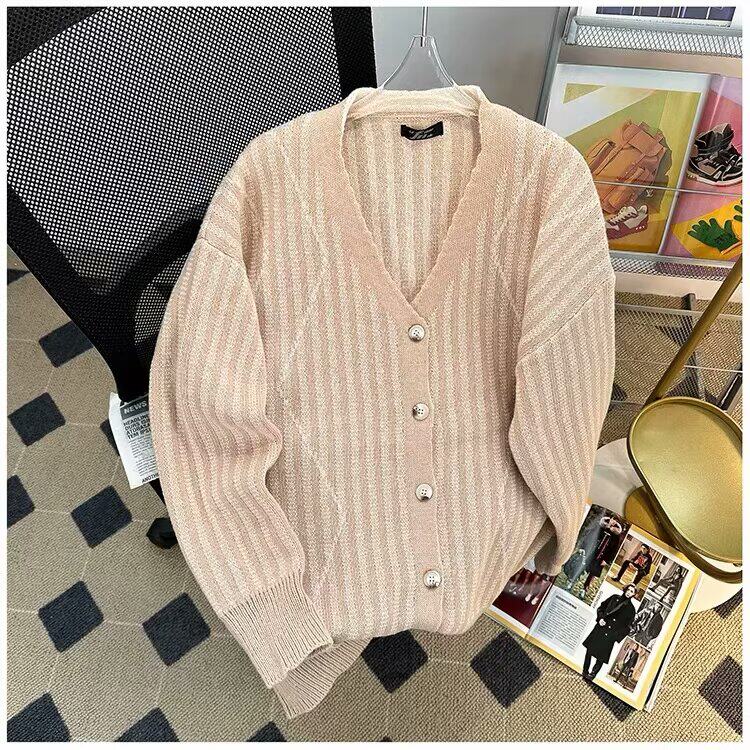 男士针织开衫外套冬季轻奢复古风纯色时尚百搭轻熟感V领毛衣，男装针织衫/毛衣，星座506A