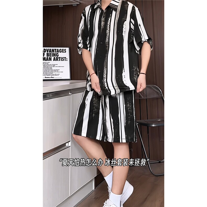 短袖衬衫男+短裤男套装男100%聚酯纤维M-5XL大码TZ78718P50控98,男装牛仔裤,星座226-1
