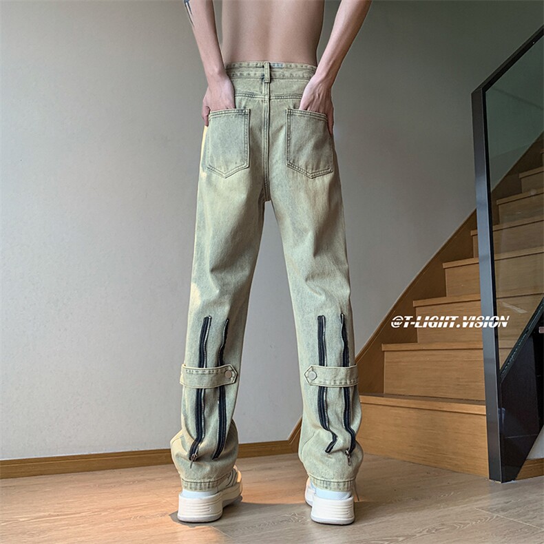 B221美式ins高街小众拉链休闲直筒牛仔裤LK23028-P60控78,男装牛仔裤,电商B221