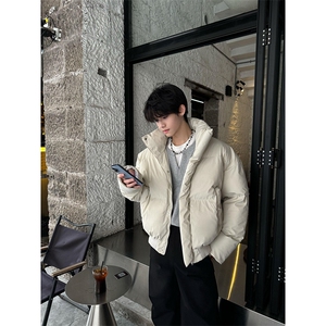 现货5W件冬季三防重磅硬挺boxy短款羽绒立领PU皮棉衣外套加厚棉服图片