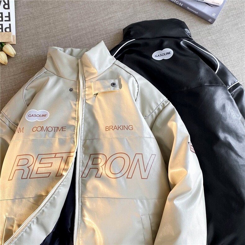 平铺冬装新款pu皮加厚宽松棉衣外套机车服情侣棉服D233-P128女类,男装皮衣,电商A335-1（原A458）