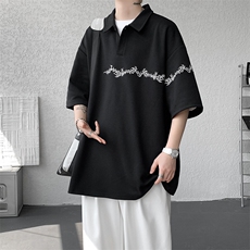 8XL-M新中式刺绣图腾短袖polo衫大码翻领T恤半袖保罗衫DX1212/P45，男装T恤，电商B238