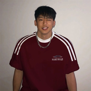 夏季美式高街重磅纯棉三条杠织带撞色男女短袖T恤ZD551-特P30图片