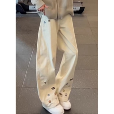卡通刺绣弯刀牛仔裤男冬季潮牌痞帅裤子斜切微喇工装裤NS662，男装牛仔裤，星座1116A（原606A-3）