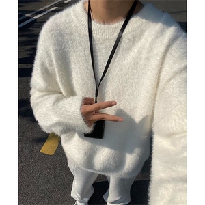 秋冬季流苏宽松少年感纯色慵懒风情侣圆领打底百搭针织衫 ML017图片