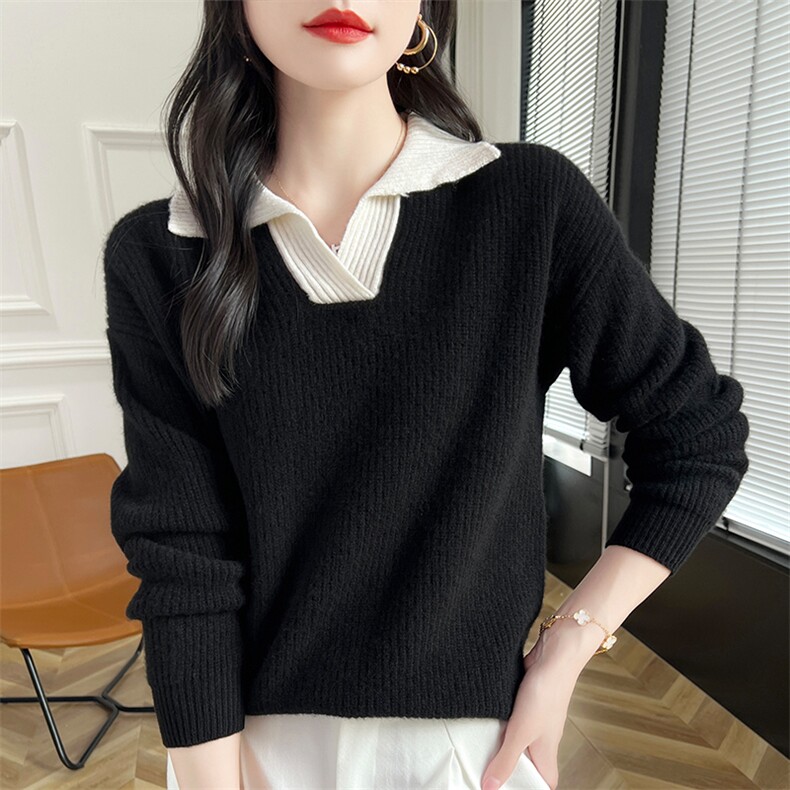 2025新款春秋季v领羊绒衫女100纯羊绒山羊绒宽松拼色女士羊绒毛衣,女装羊毛衫,蒙特羊绒