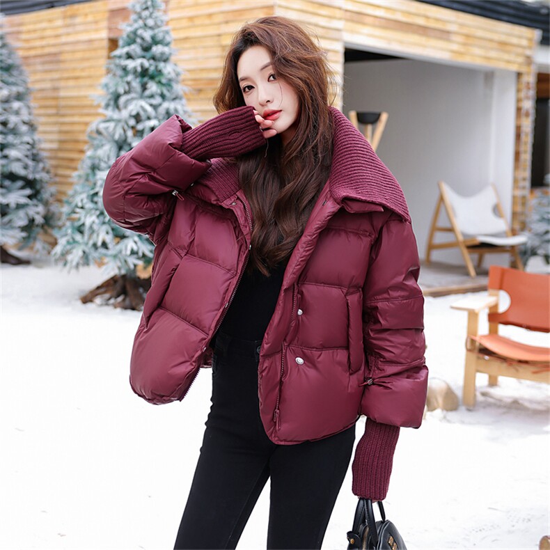 短款90白鸭绒外套毛线翻领羽绒服女装韩版时尚保暖，女装羽绒服，鑫火火