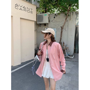 D669-P45 春夏季撞色衬衫外套女装长袖新款设计感polo领图片