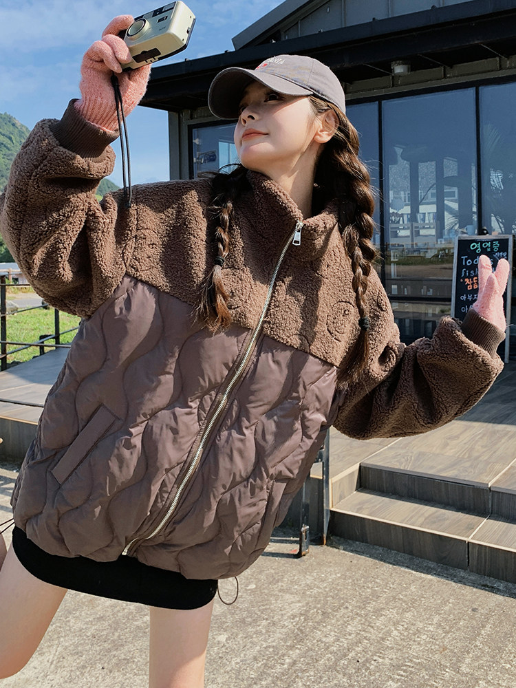 羽绒服女2025年冬季新款女装欧货羊羔毛拼接小个子加厚白鸭绒外套,女装羽绒服,慧尚依恋