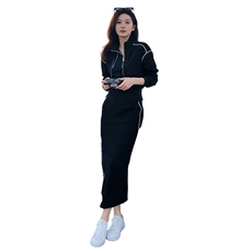 女春新款时尚洋气修身减龄开叉半身裙套装韩版收腰短款卫衣两件套，女装套装/套裙，2C310