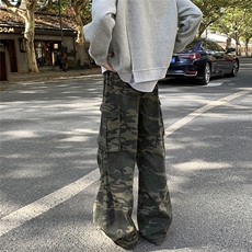 美式高街复古多口袋迷彩工装裤男女潮牌街头直筒堆积感长裤子，男装牛仔裤，星座410-6（原星座1304-1）