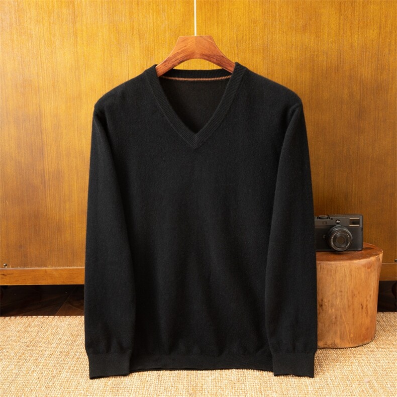 男士纯色V领羊绒衫羊绒保暖舒适百搭时尚时尚都市，男装羊绒套衫，米亚康羊绒