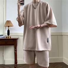 2026夏装休闲运动套装贴标休闲短裤潮男五分裤TZ707/P65杏色，男装休闲套装，电商A094