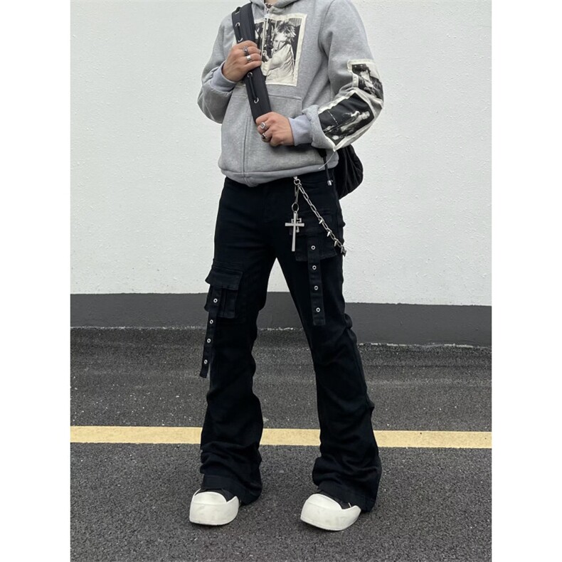 美式复古hiphop重工多口袋嘻哈街头高街喇叭牛仔裤K7152-P50网图图片