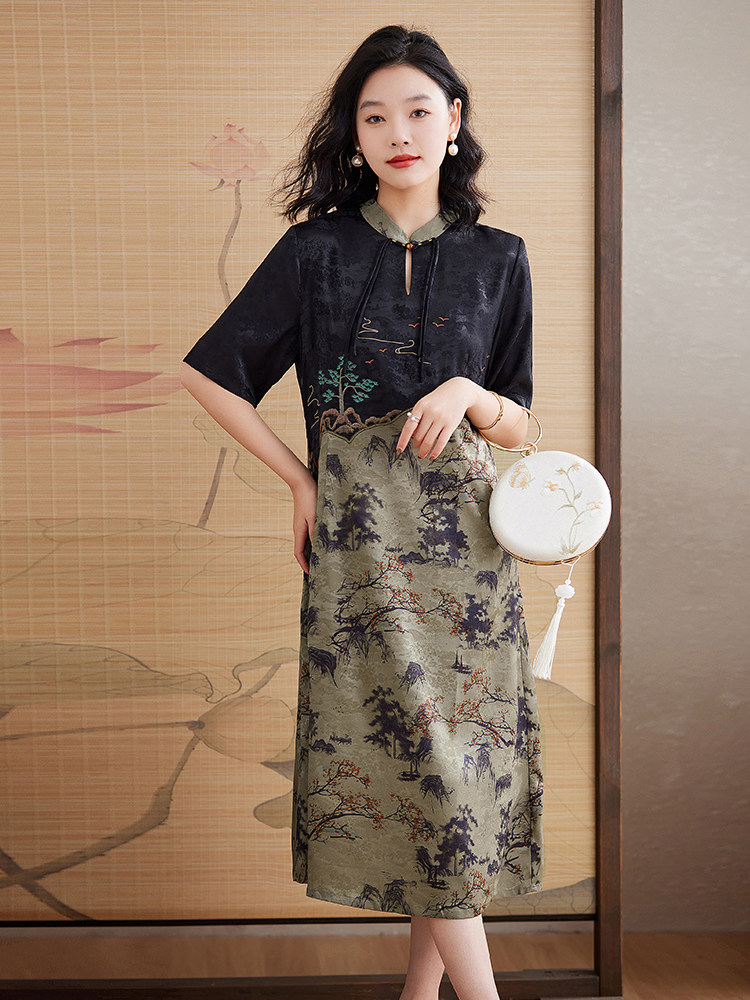 新中式国风刺绣连衣裙女夏装2025年新款复古气质广州十三行裙子女,女装连衣裙,媚琳依坊