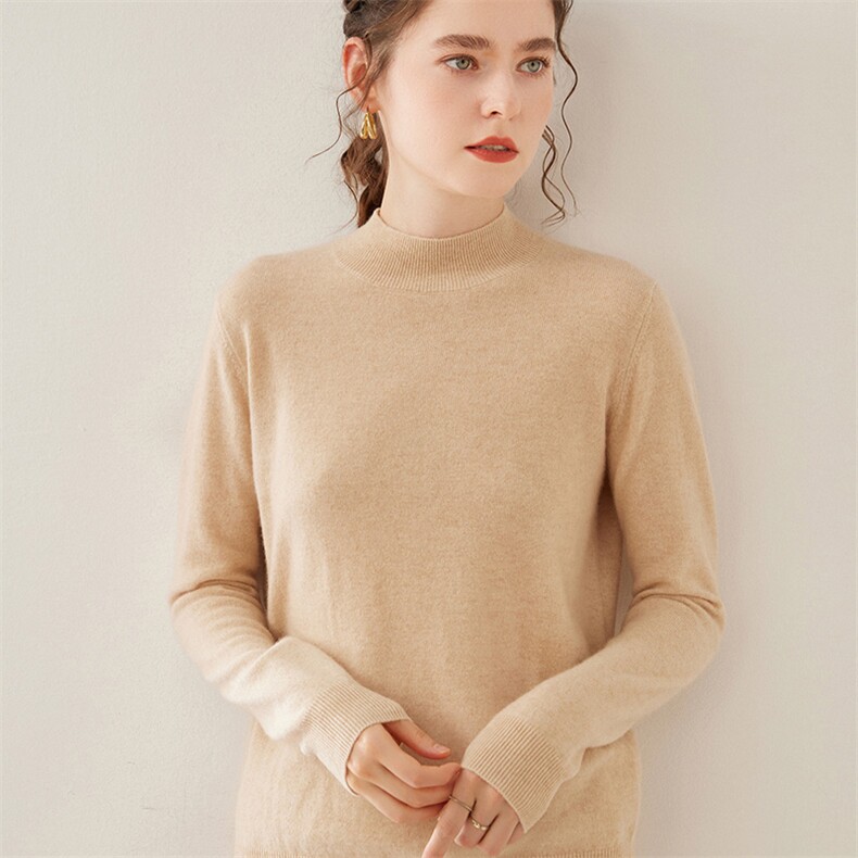 双股加厚~BABY小山羊绒衫女堆堆领针织衫高领打底衫内搭宽松毛衣，女装羊绒衫，濮尚羊绒